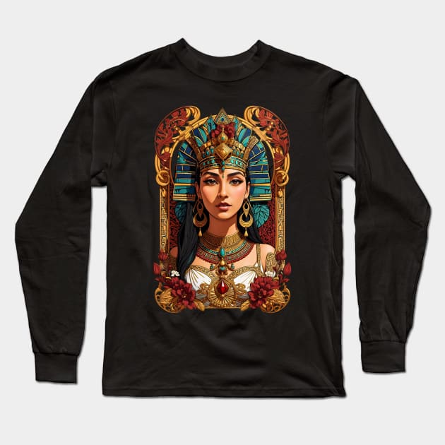 Cleopatra Queen of Egypt retro vintage floral design Long Sleeve T-Shirt by Neon City Bazaar